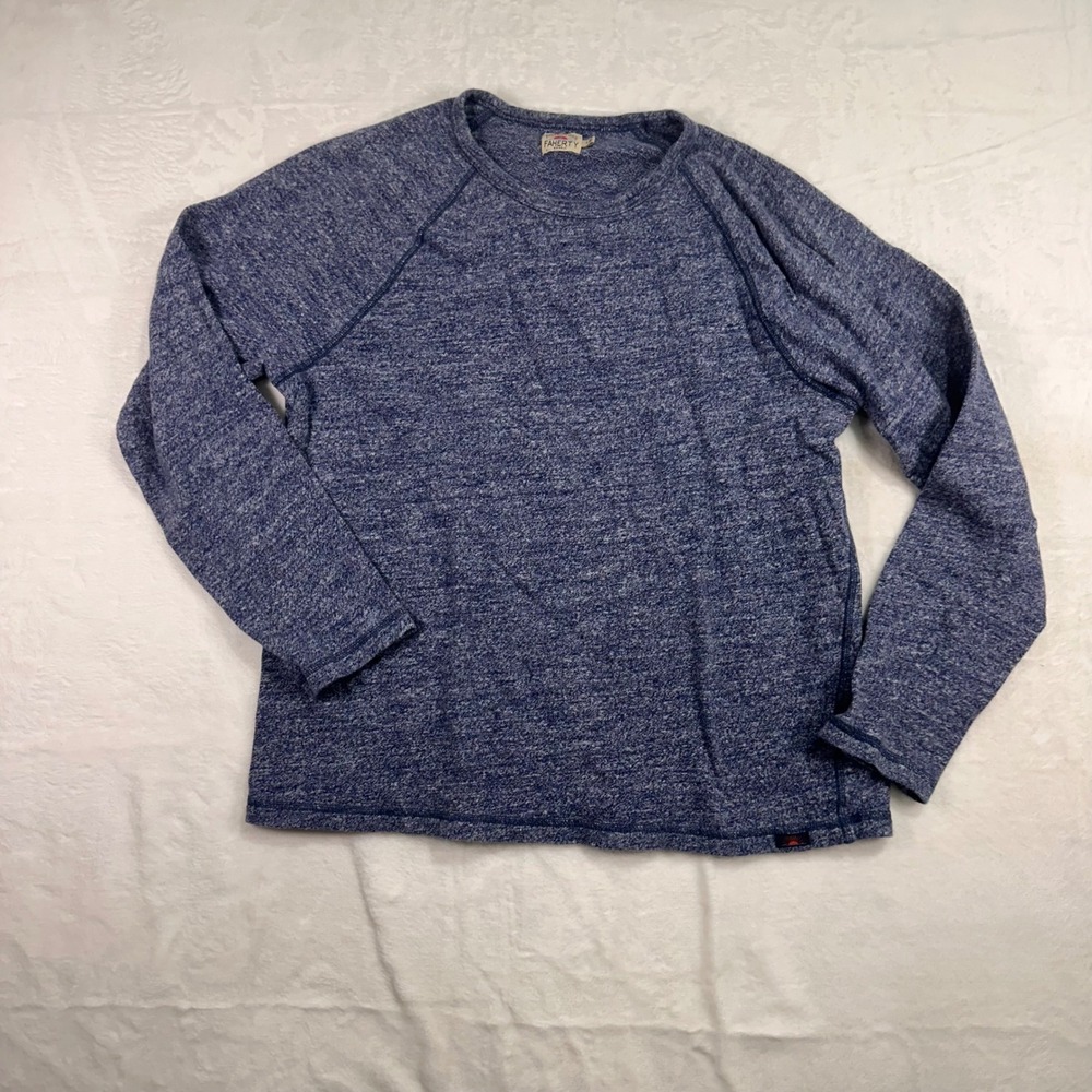Faherty Raglan Long Sleeve Shirt Large Blue Heather Cotton Casual Mens